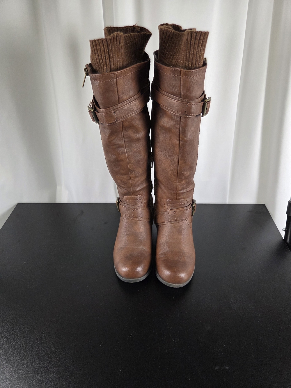 JustFab Brown Over-the-Knee Buckle Riding Boots